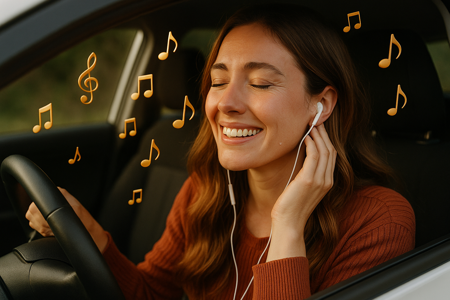 Mujer emocionada escuchando su canción personalizada